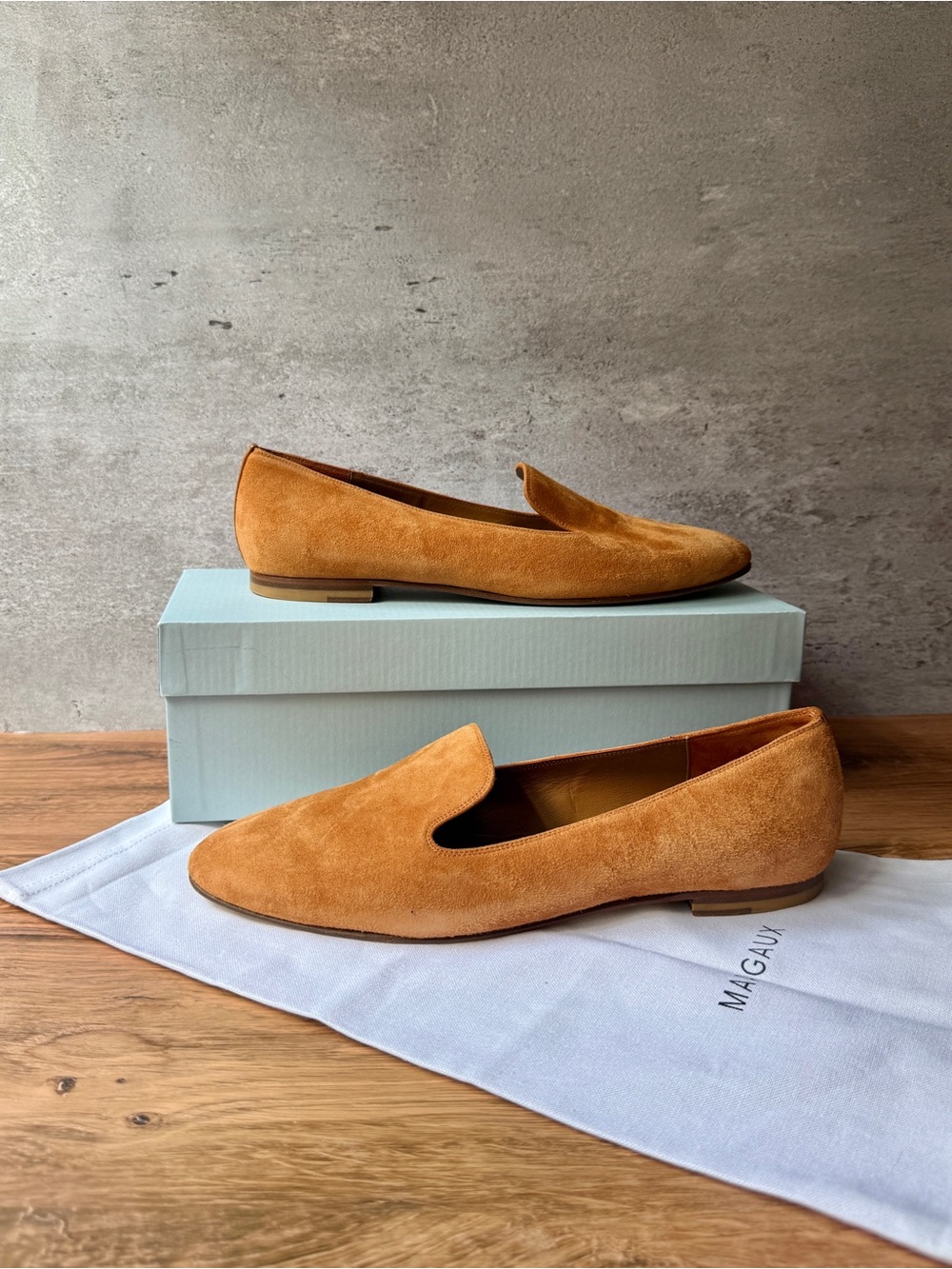 Margaux Classic Tan Camel Suede Slip On Loafers 41